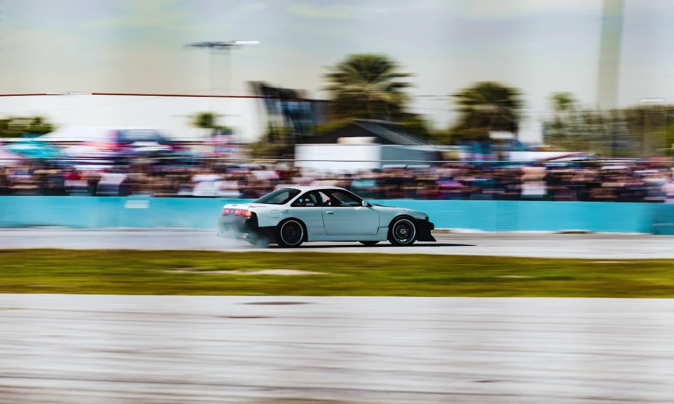 blue car on a race track